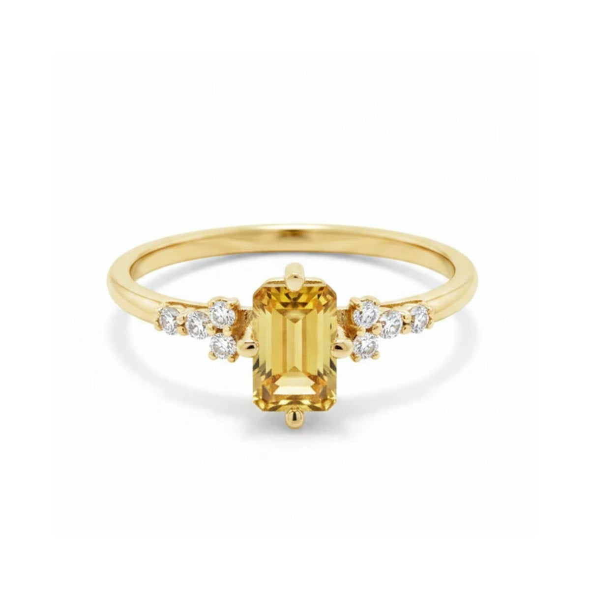 Emerald Cut Citrine and Diamond Ring
