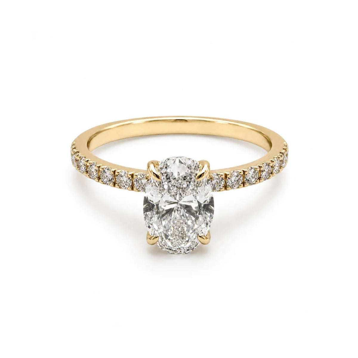Oval Cut Diamond Engagement Ring with Diamond Band - Lab Grown
