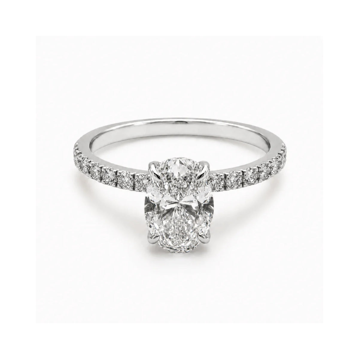 Oval Cut Diamond Engagement Ring with Diamond Band - Lab Grown