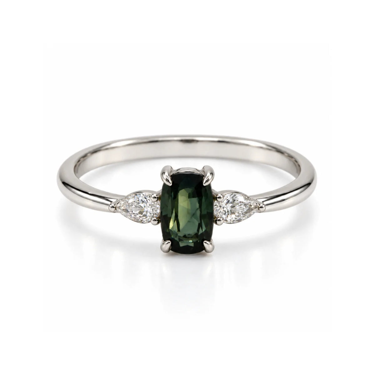 Green Sapphire & Diamond Engagement Ring - Trinity