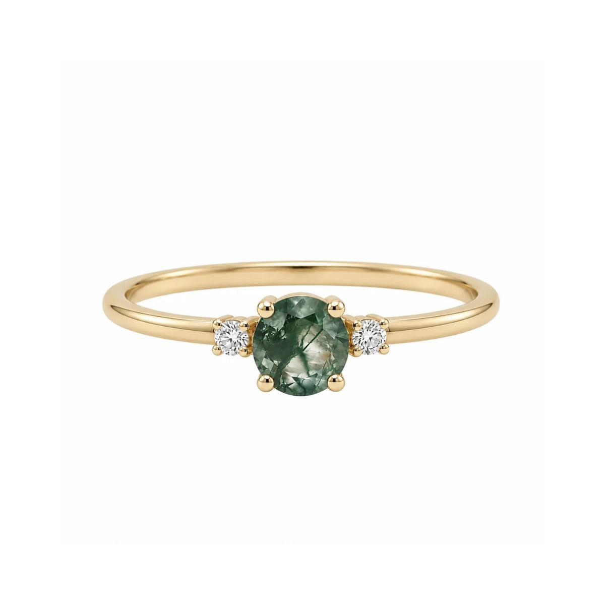 14 Karat Gold Verlobungsring mit Moos-Achat und Diamanten