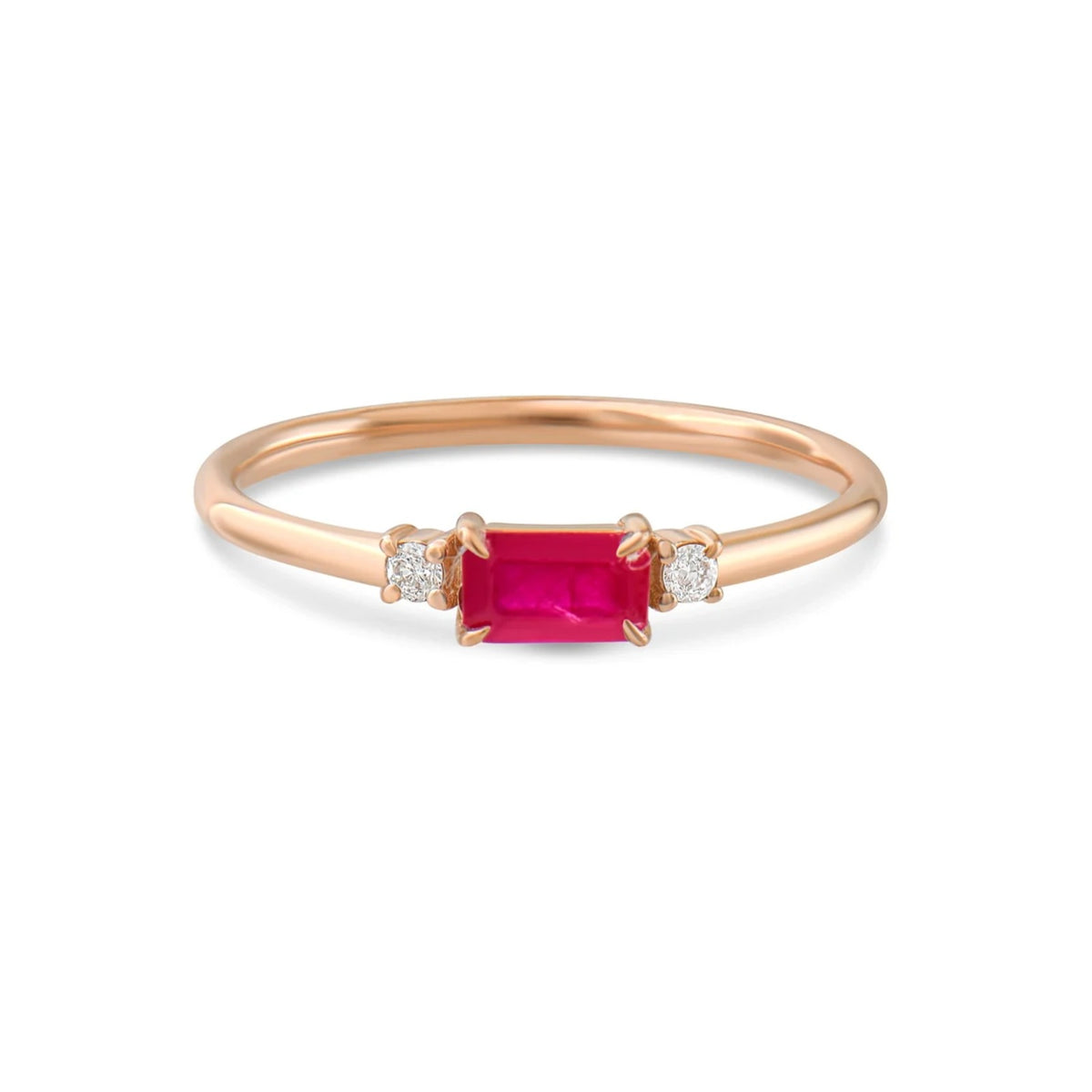 Emerald Cut Ruby Ring With Diamond