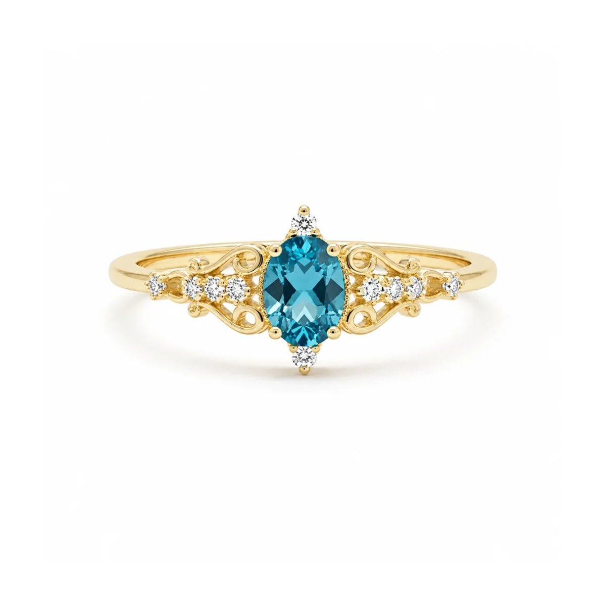 Antique Inspired Blue Topaz Ring With Diamond