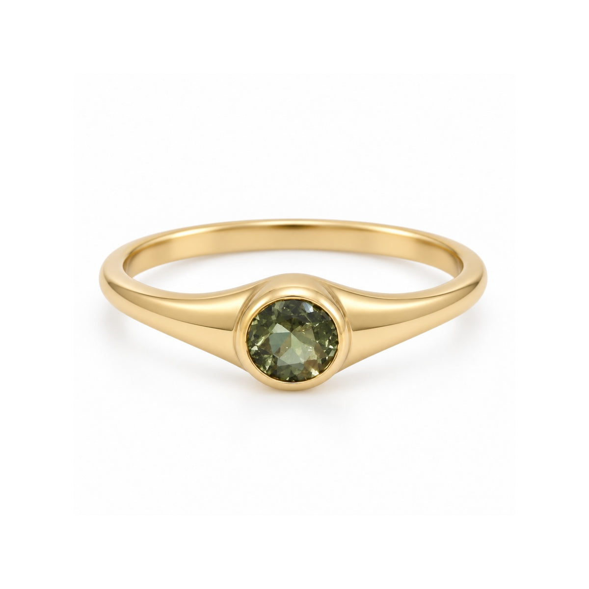 Round Moldavite Signet Ring