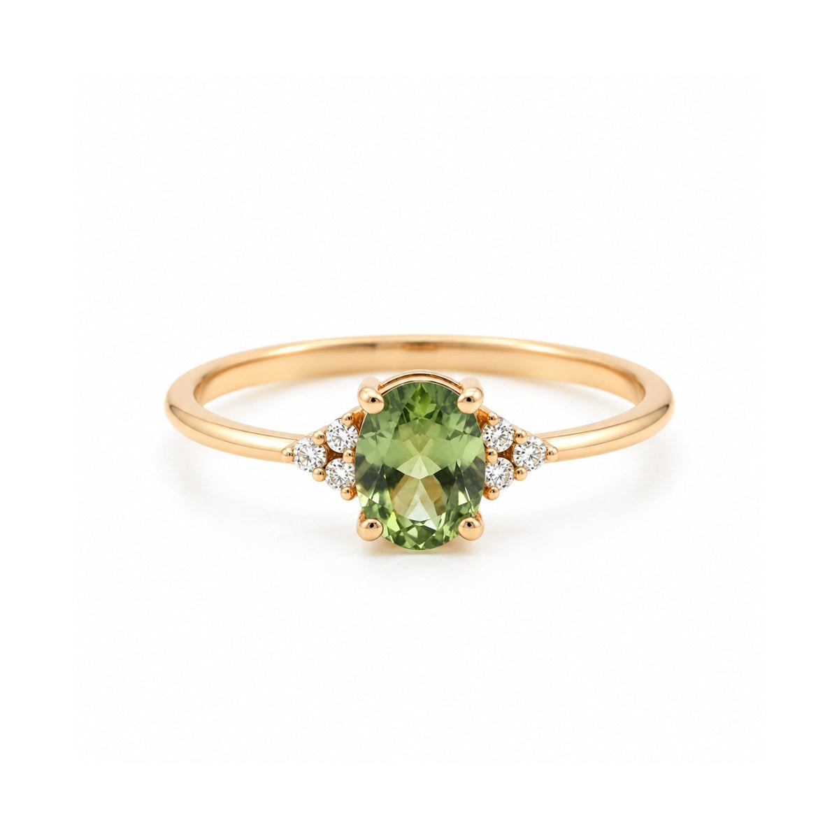 Zásnubní prsten s oválným zeleným safírem a diamanty v art deco stylu ze 14k zlato