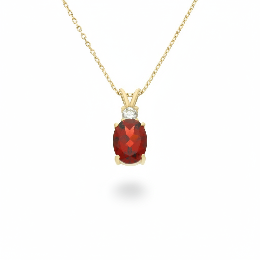 14K Gold Garnet & Diamond Necklace