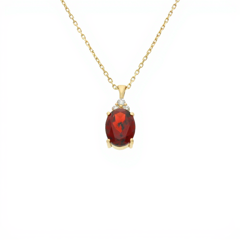 14K Gold Garnet Necklace with Diamonds