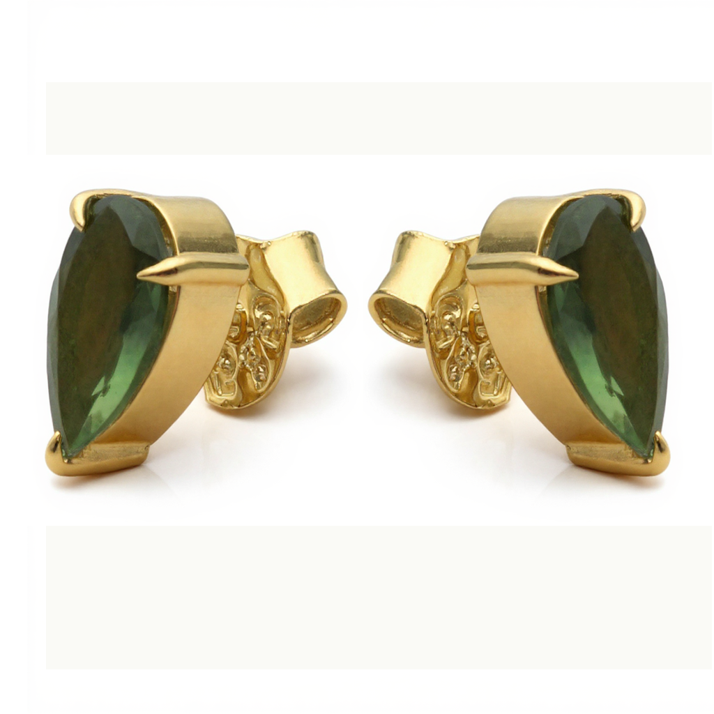14K Gold Moldavite Stud Earrings