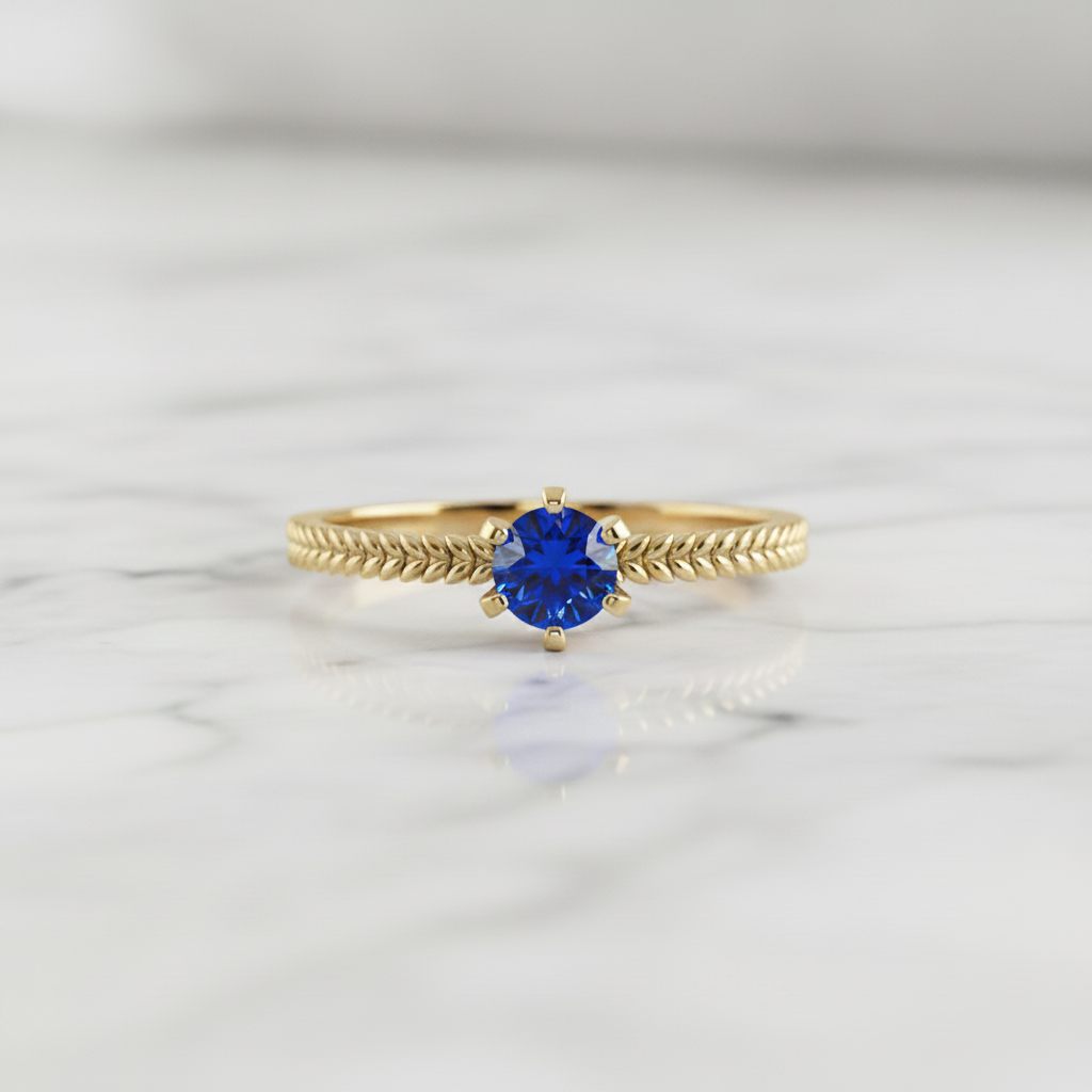 Wheat Band Blue Sapphire 14K Gold Ring