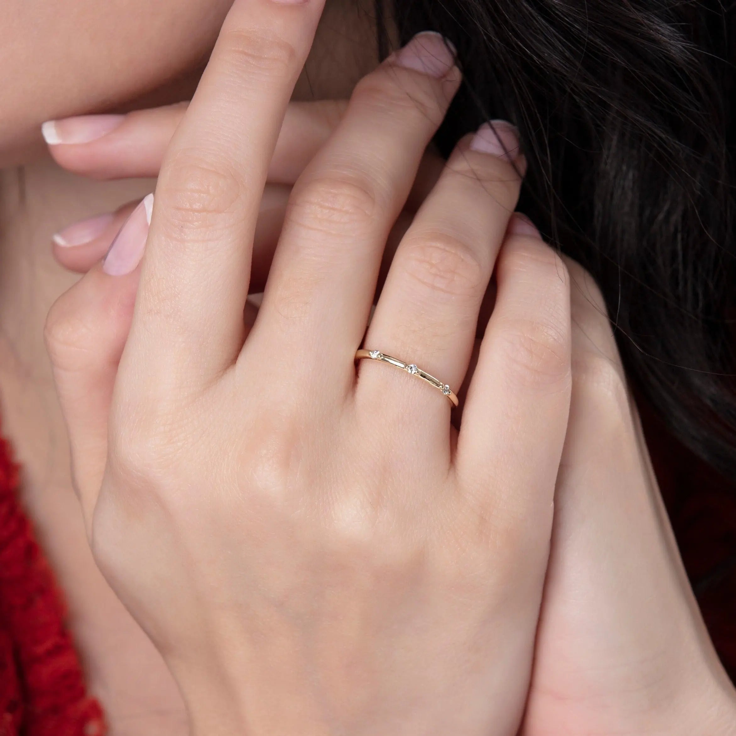 Dainty Tria Diamond Ring , Dainty Diamond Ring , Tria Ring , Diamond Ring , Promise Ring , Dainty Engagement Ring, Stack Gold Ring