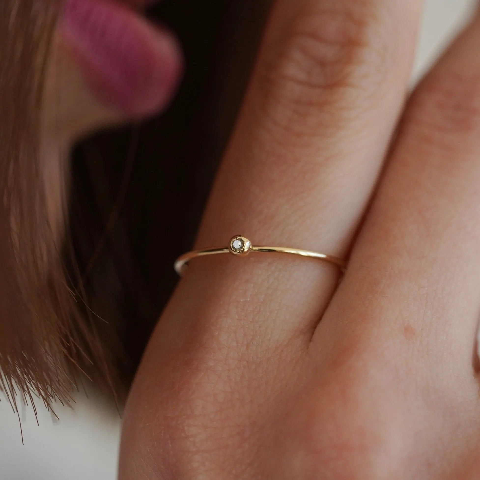 Tiny Minimal Diamond Ring in 14k Solid Gold Mini Orizzo fine