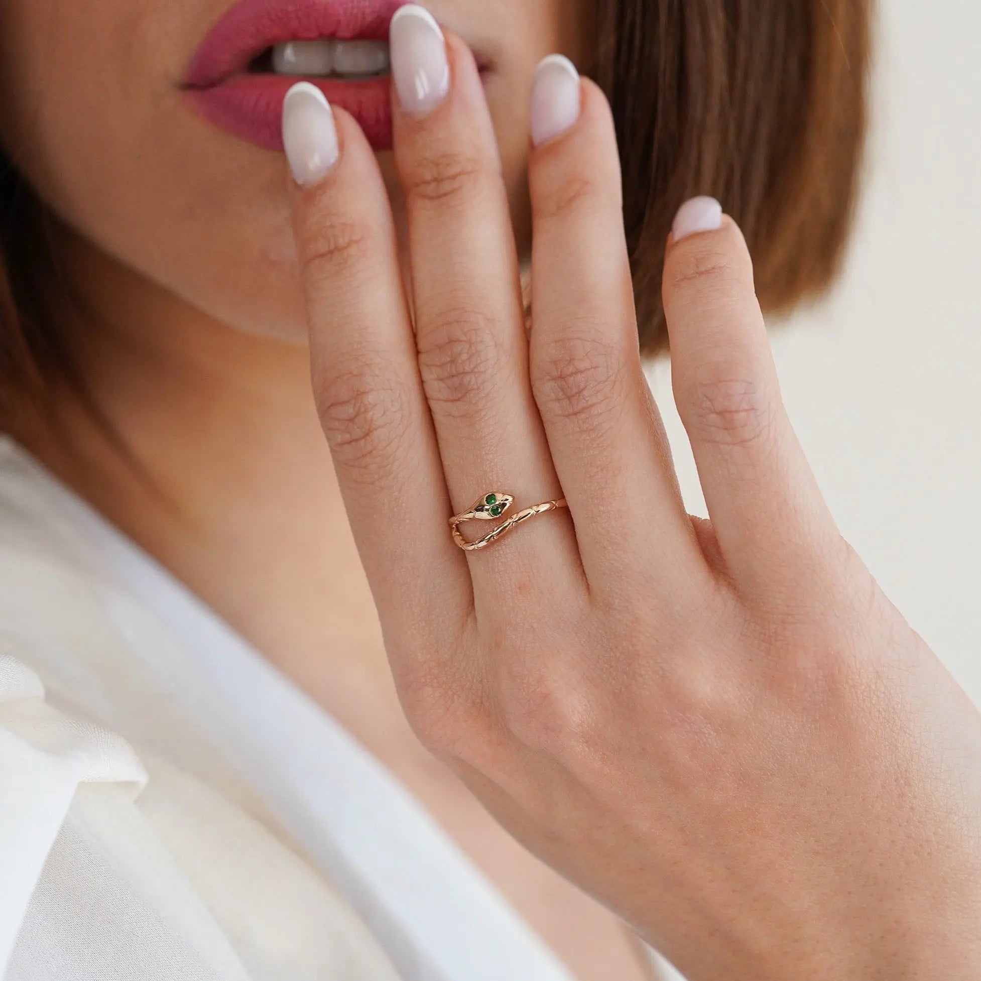 Snake Ring , Gold Snake Ring , Solid Gold Ring , Snake Jewelry , Emerald Snake Ring , Gift Idea
