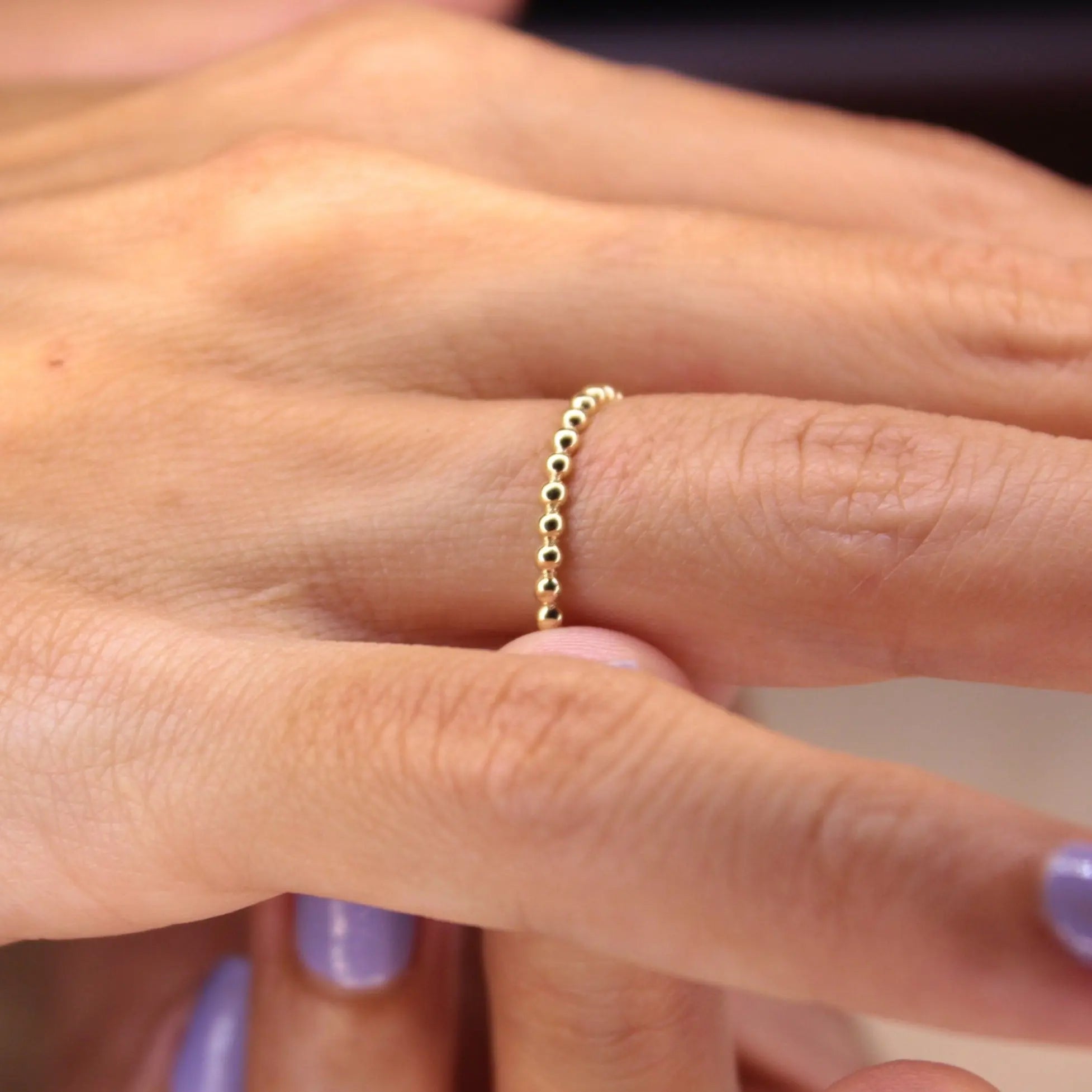 Solid Gold Dot Ring , Gold Beaded Ring , Dot Ring , Solid Gold Ring , Stackable Gold Ring , Stack Ring