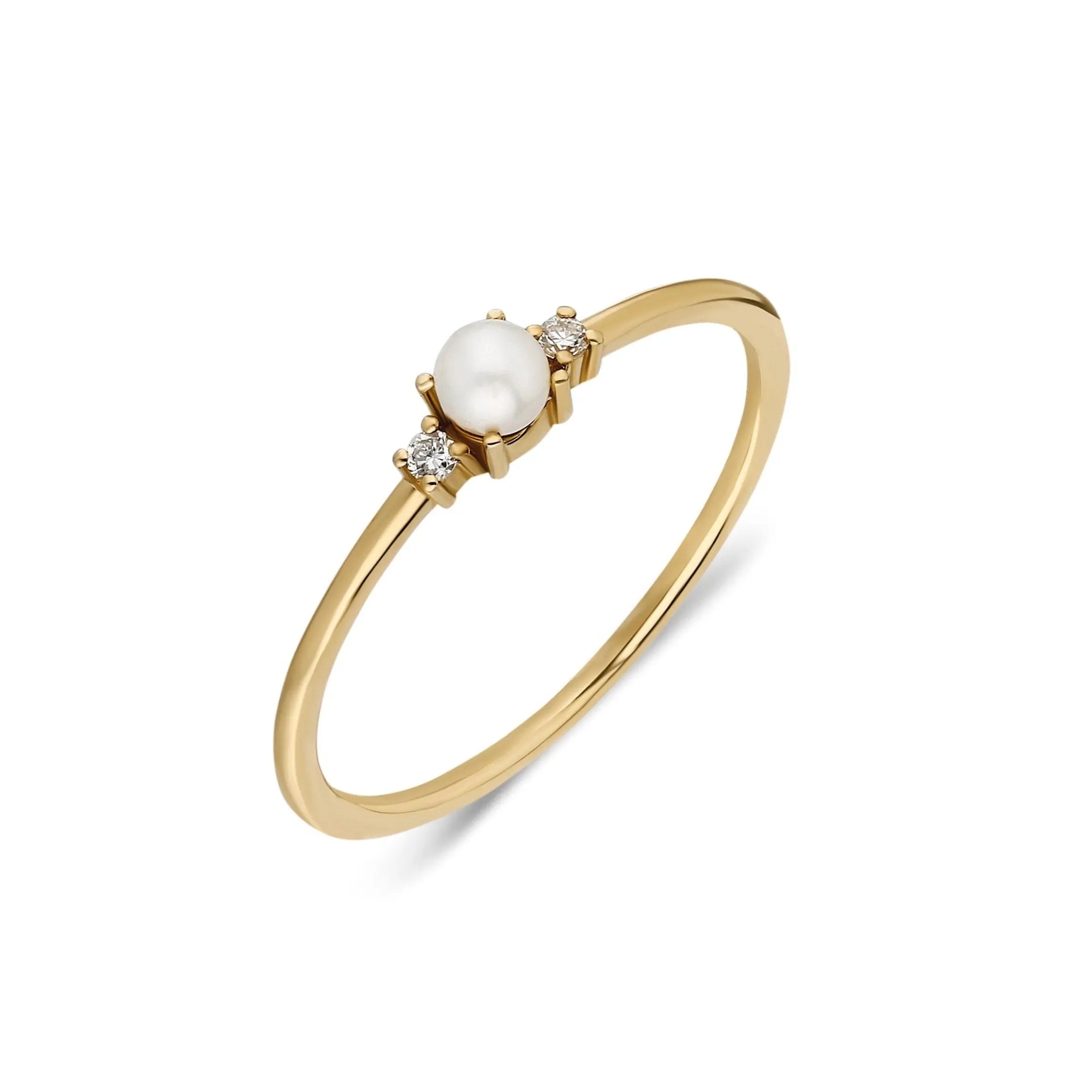 Dainty Pearl Ring , Pearl Diamond Ring , Diamond Ring , Minimalist Gold Ring , Solid Gold Ring