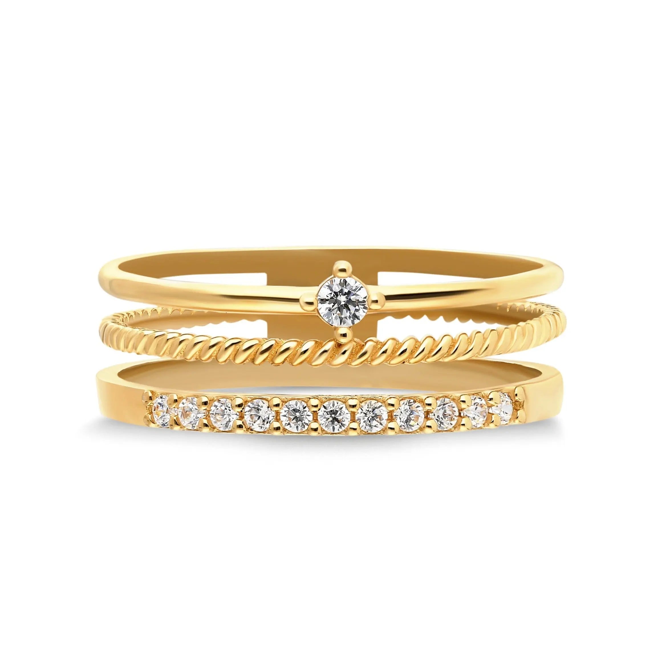 Diamond Ring , Triple Diamond Ring , Solid Gold Ring , Triple Ring , Trio Ring , Gift For Her , Triplr Gold Ring