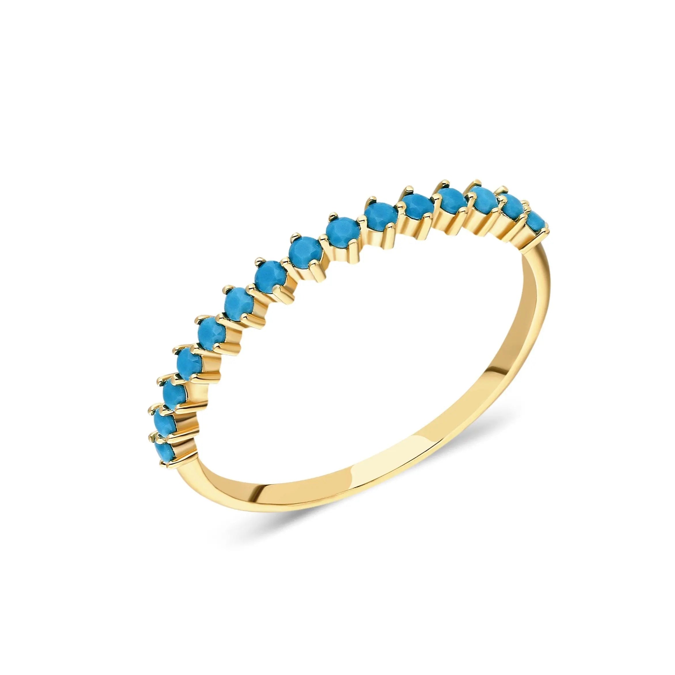 Turquoise Half Eternity Band , Turquise Gold Ring , Turquoise Eternity Ring , Solid Gold Ring , 14 karat Gold Ring ,