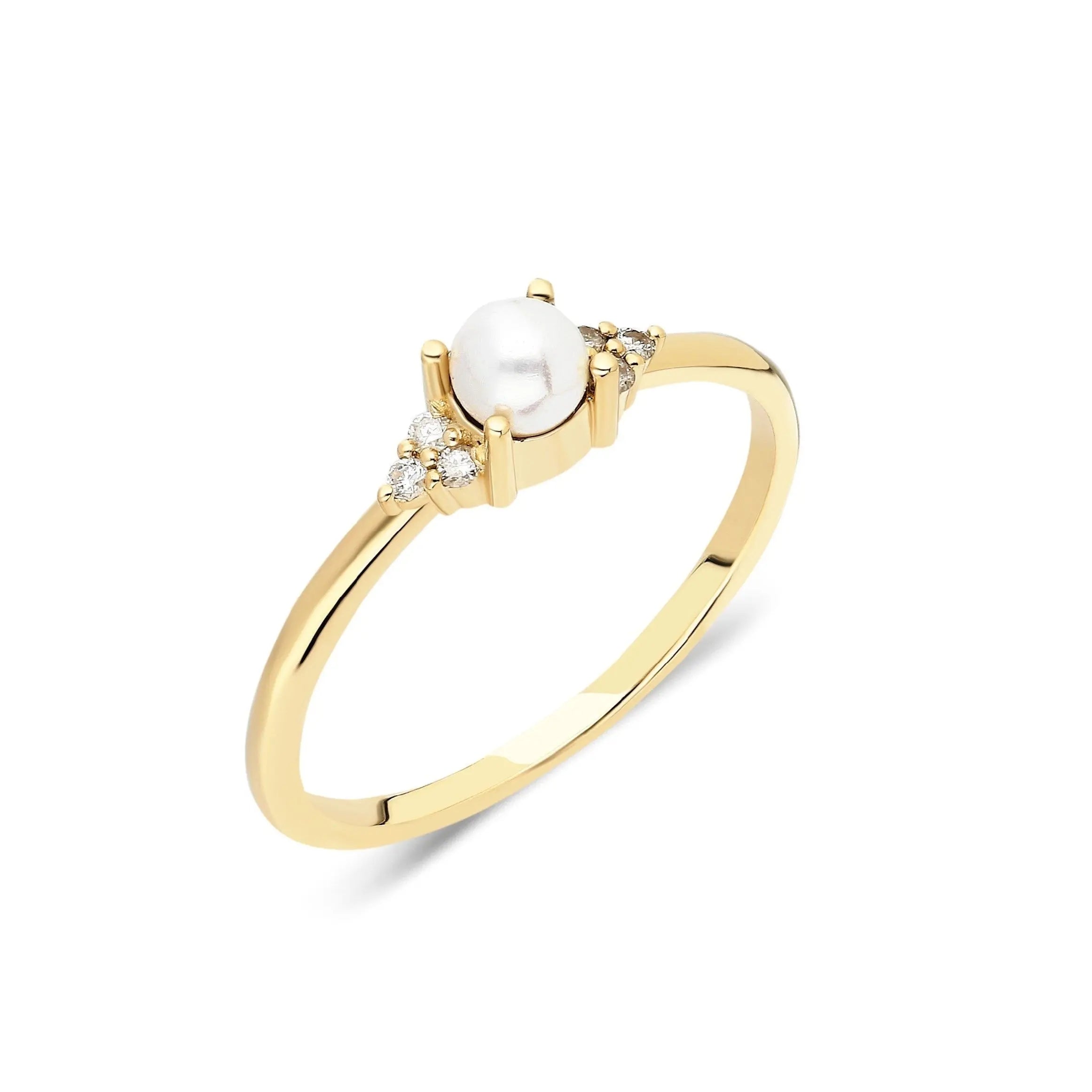 Dainty Pearl Ring , Pearl Ring , Diamond Ring , Solid Gold Ring , Promise Ring , Engament Ring , Pearl Jewelry