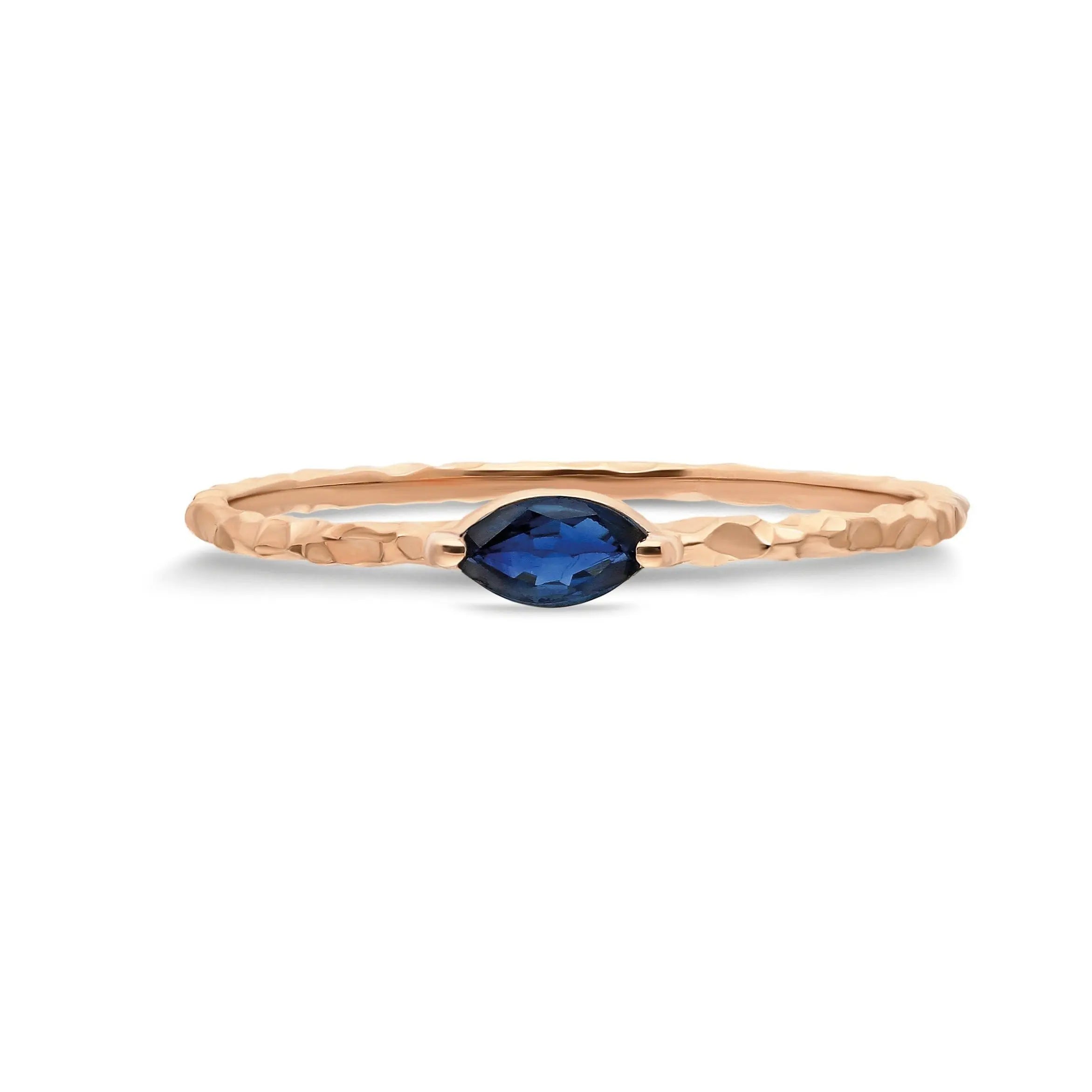Dainty Sapphire Ring , Sapphire Ring , Gold Ring , Solid Gold Ring , Hammered Gold Ring , Stackable Gold Ring , Matte Gold Ring ,