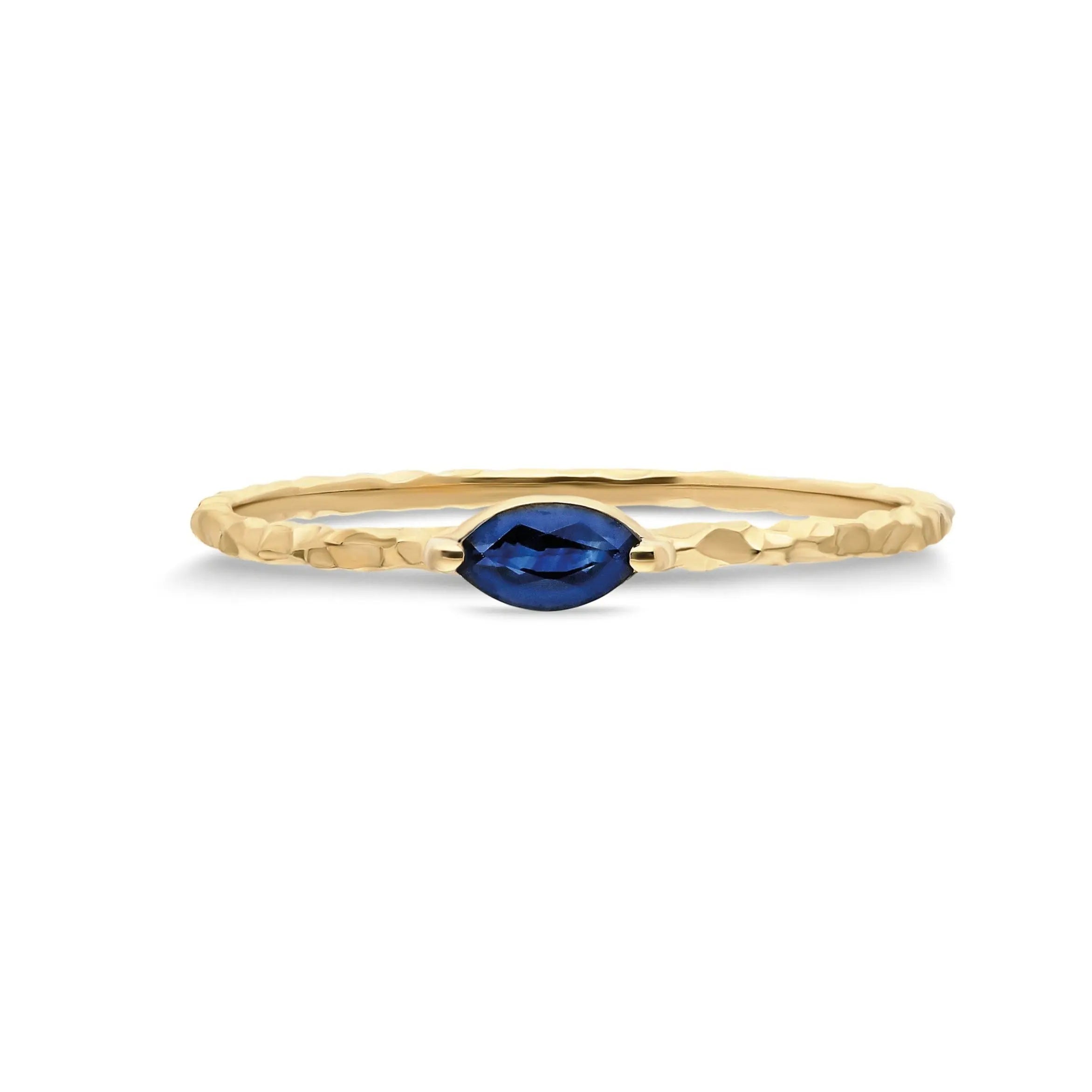 Dainty Sapphire Ring , Sapphire Ring , Gold Ring , Solid Gold Ring , Hammered Gold Ring , Stackable Gold Ring , Matte Gold Ring ,