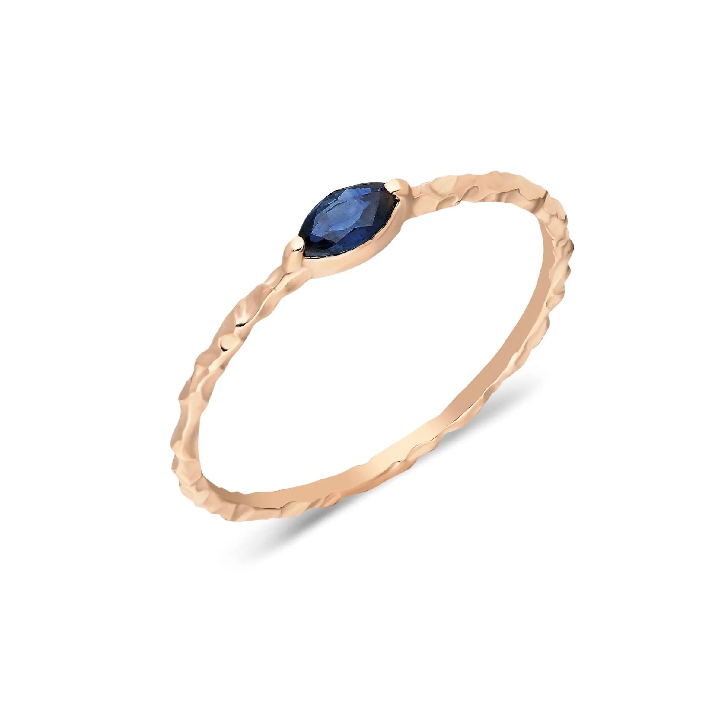 Dainty Sapphire Ring , Sapphire Ring , Gold Ring , Solid Gold Ring , Hammered Gold Ring , Stackable Gold Ring , Matte Gold Ring ,