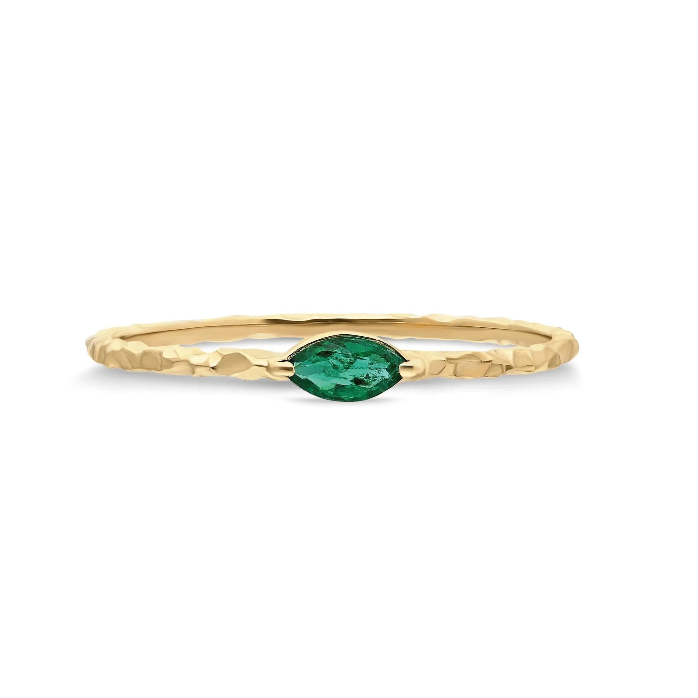 Dainty Emerald Ring , Emerald Ring , Gold Ring , Solid Gold Ring , Hammered Gold Ring , Stackable Gold Ring , Matte Gold Ring