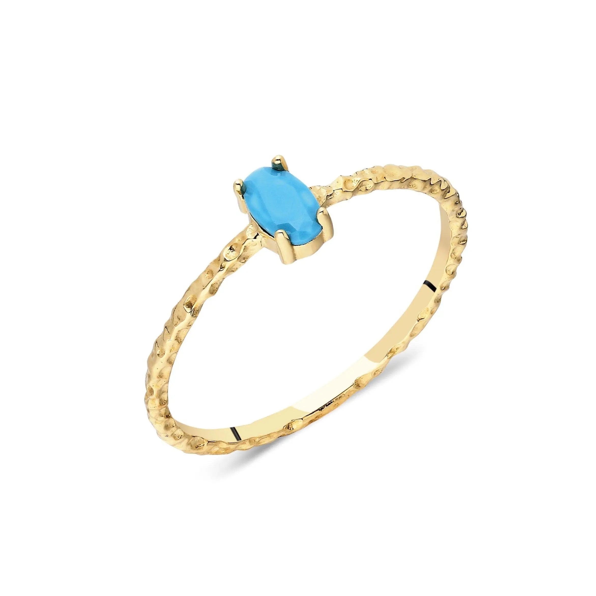 Turquoise Gold Ring , Hammered Gold Ring , Solid Gold Ring , Solitaire Gold Ring , Turquoise Ring ,Turquoise Jewelry , Hammered Ring