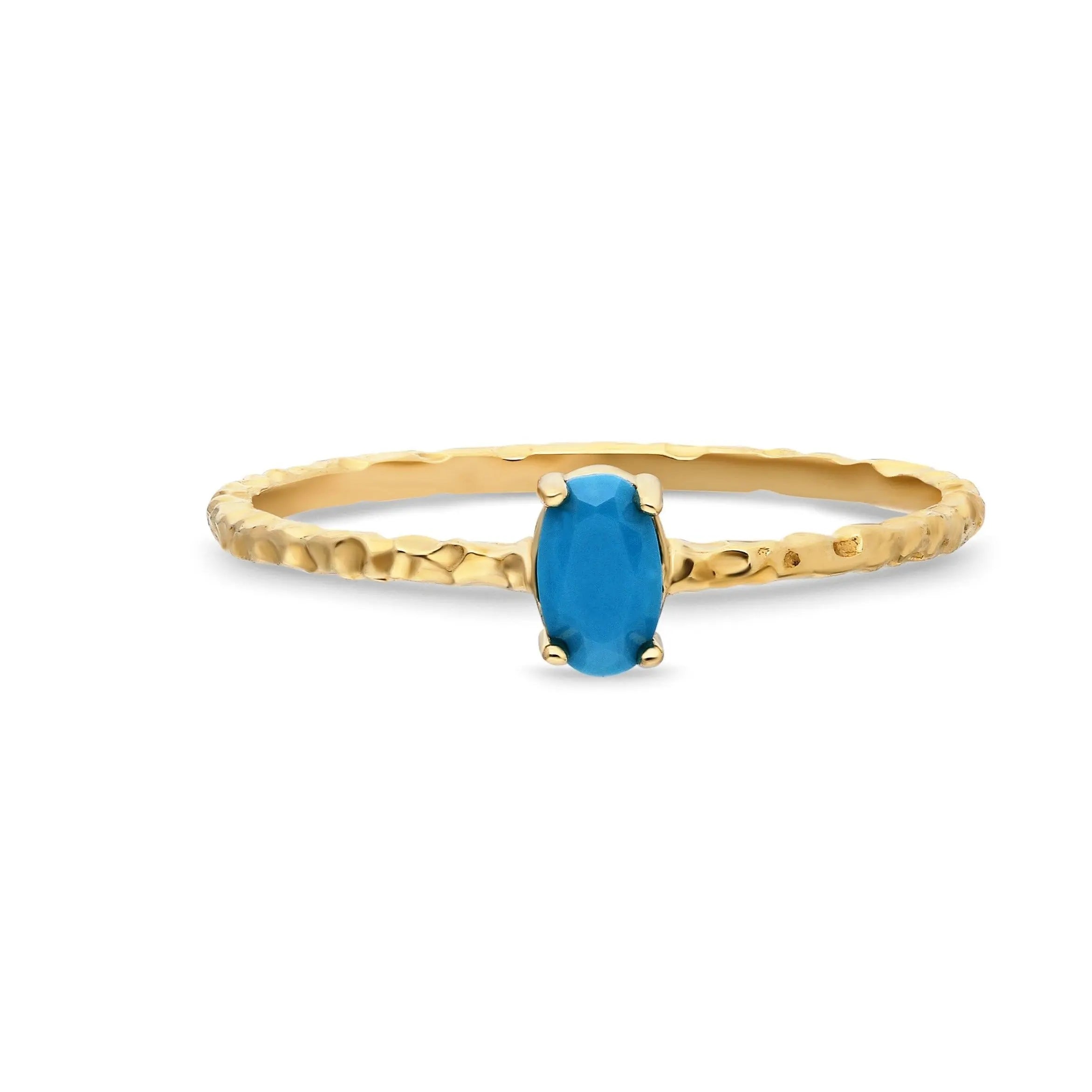 Turquoise Gold Ring , Hammered Gold Ring , Solid Gold Ring , Solitaire Gold Ring , Turquoise Ring ,Turquoise Jewelry , Hammered Ring