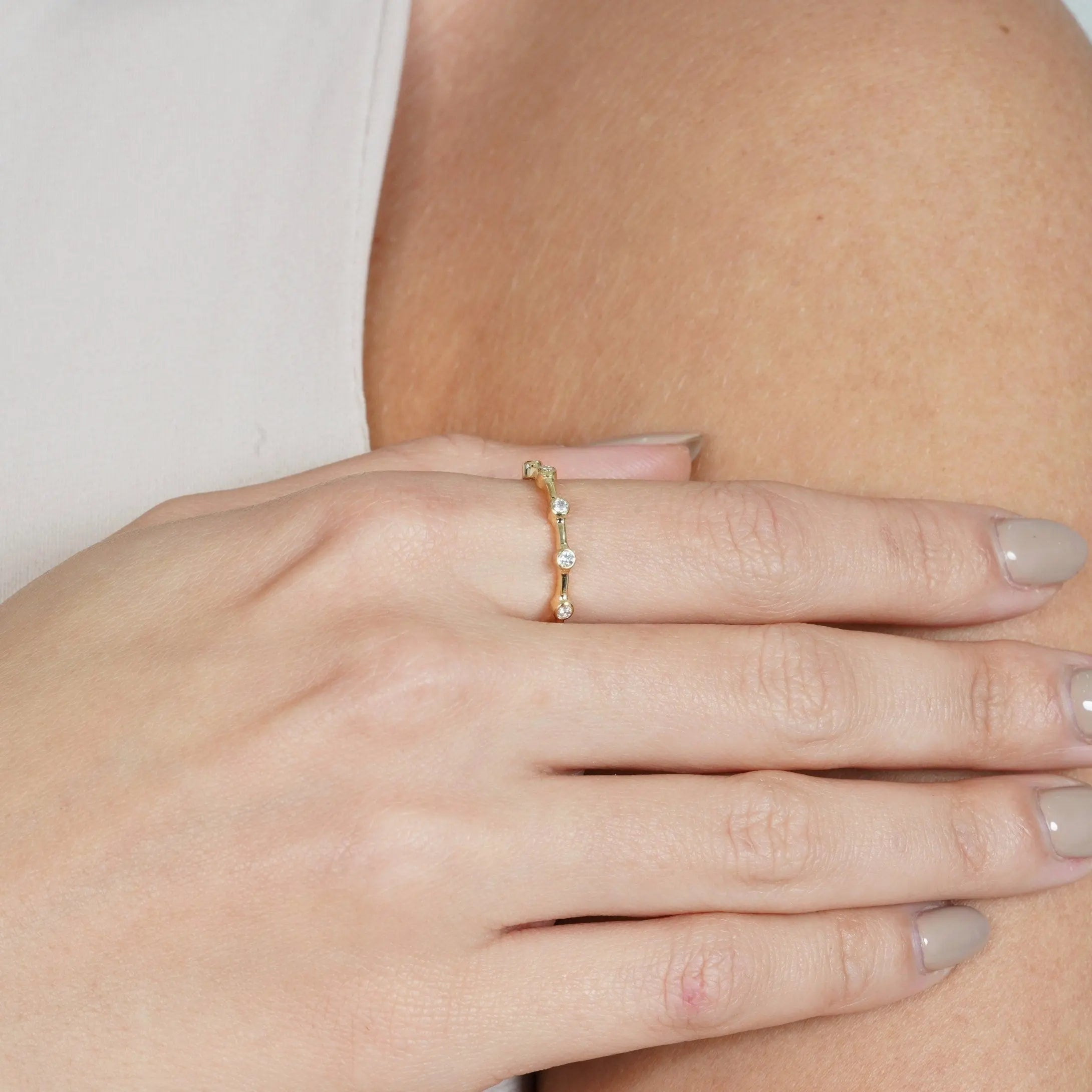 Bezel Diamond Stacking Ring , Bezel Diamond Band , Half Tour Diamond Ring , Thin Eternity Band , Dainty Ring , Delicate Ring