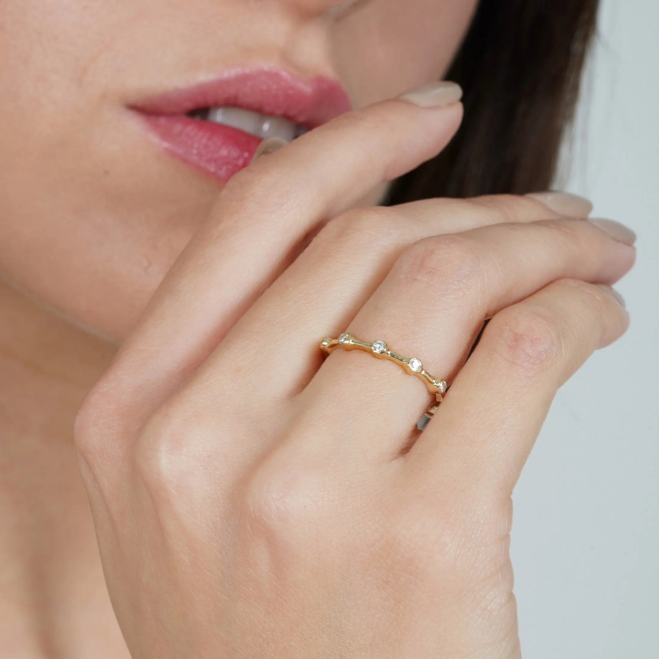 Bezel Diamond Stacking Ring , Bezel Diamond Band , Half Tour Diamond Ring , Thin Eternity Band , Dainty Ring , Delicate Ring