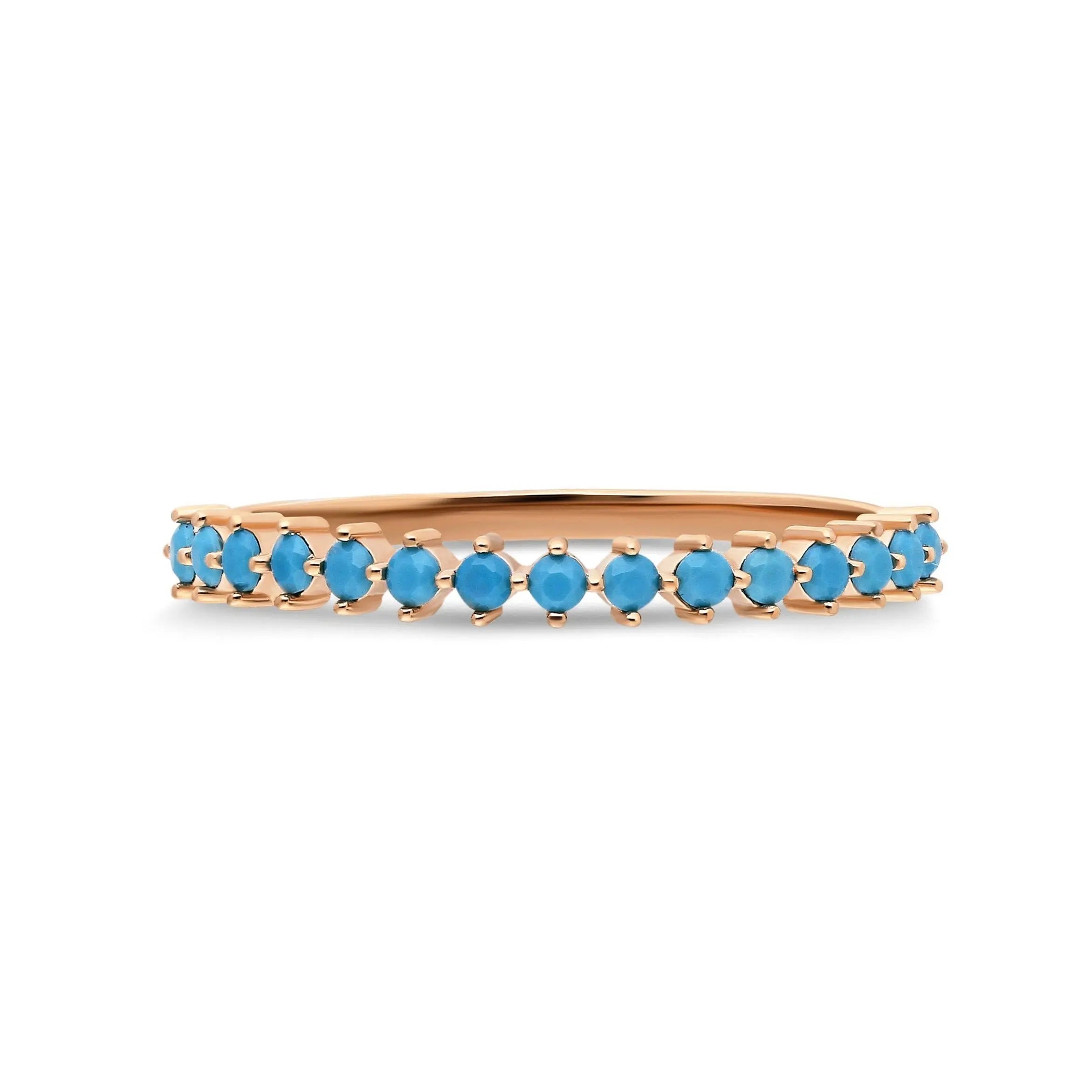 Turquoise Half Eternity Band , Turquise Gold Ring , Turquoise Eternity Ring , Solid Gold Ring , 14 karat Gold Ring ,