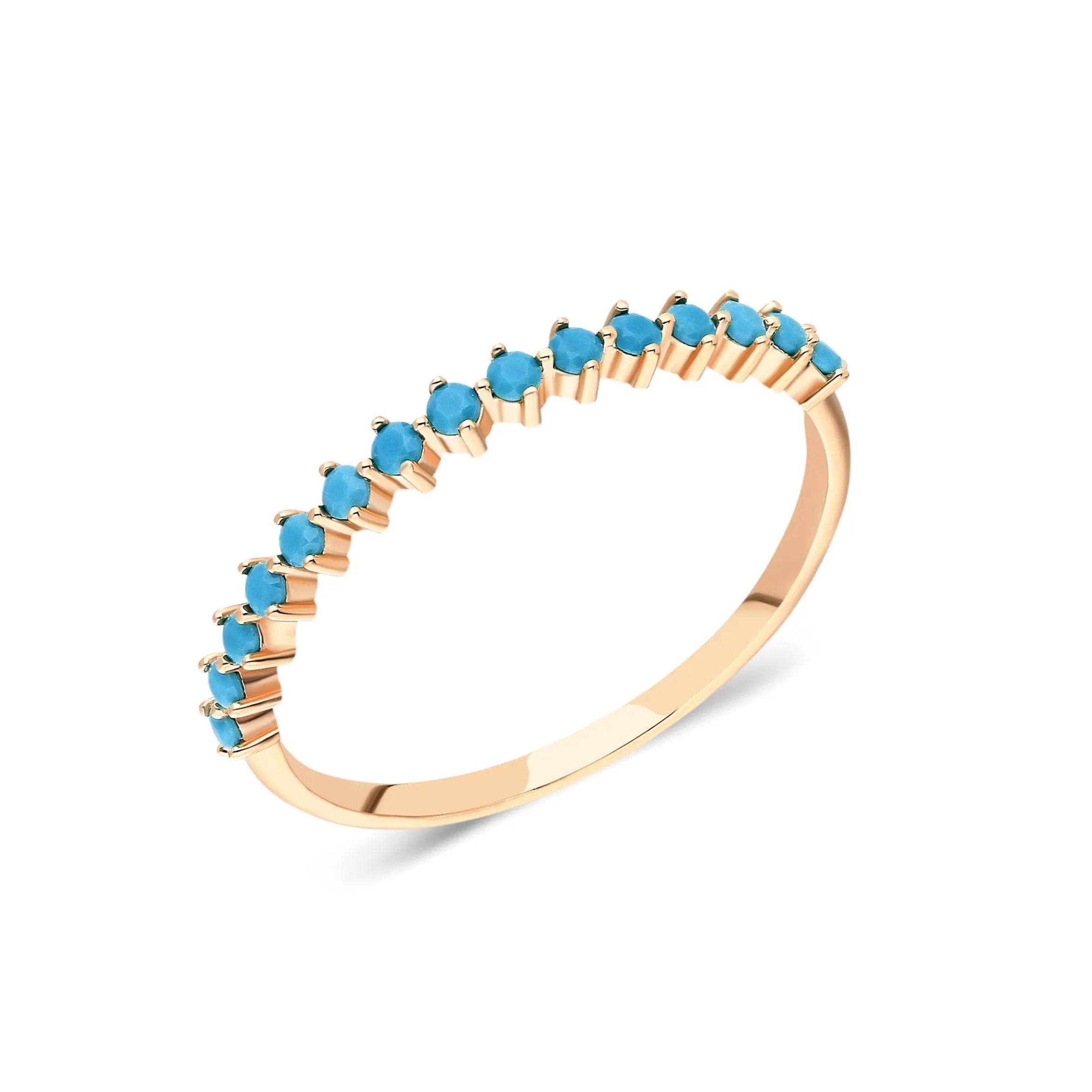 Turquoise Half Eternity Band , Turquise Gold Ring , Turquoise Eternity Ring , Solid Gold Ring , 14 karat Gold Ring ,