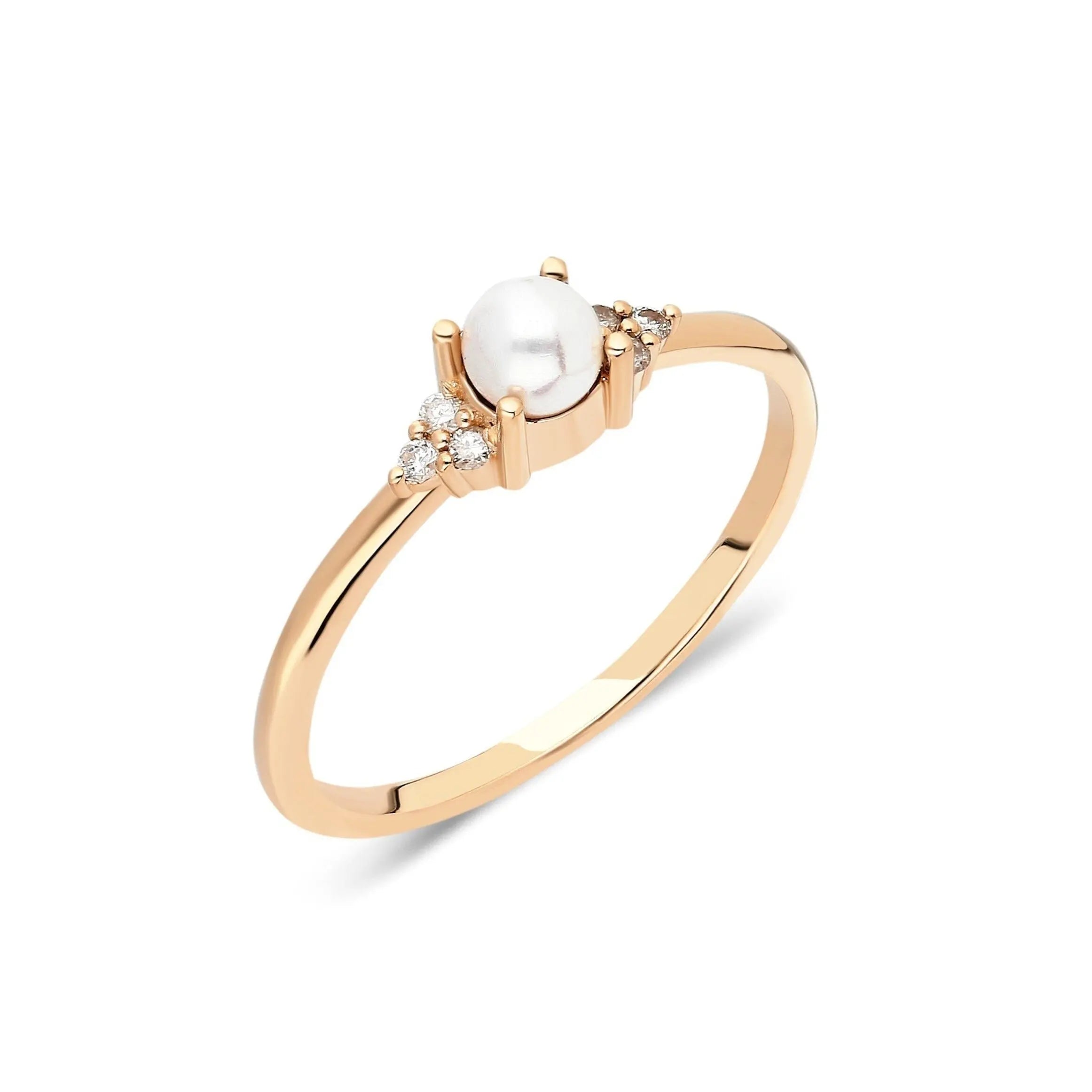 Dainty Pearl Ring , Pearl Ring , Diamond Ring , Solid Gold Ring , Promise Ring , Engament Ring , Pearl Jewelry