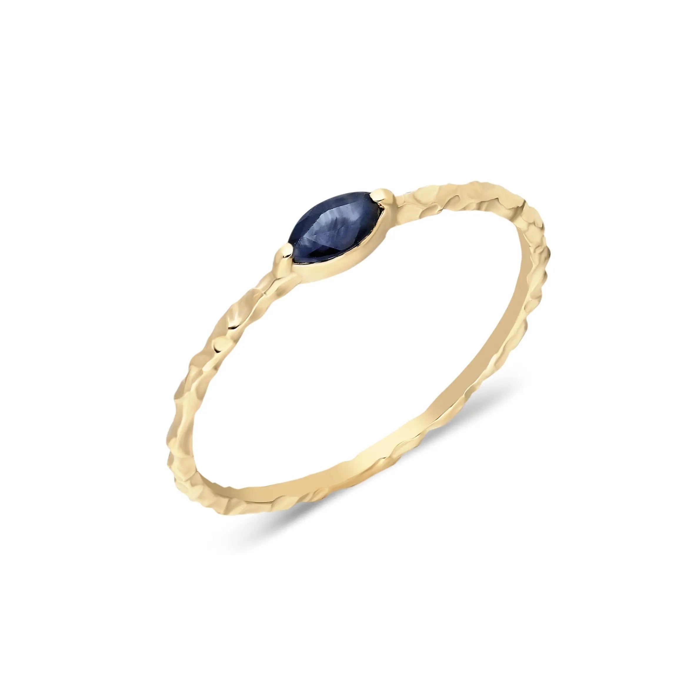 Dainty Sapphire Ring , Sapphire Ring , Gold Ring , Solid Gold Ring , Hammered Gold Ring , Stackable Gold Ring , Matte Gold Ring ,