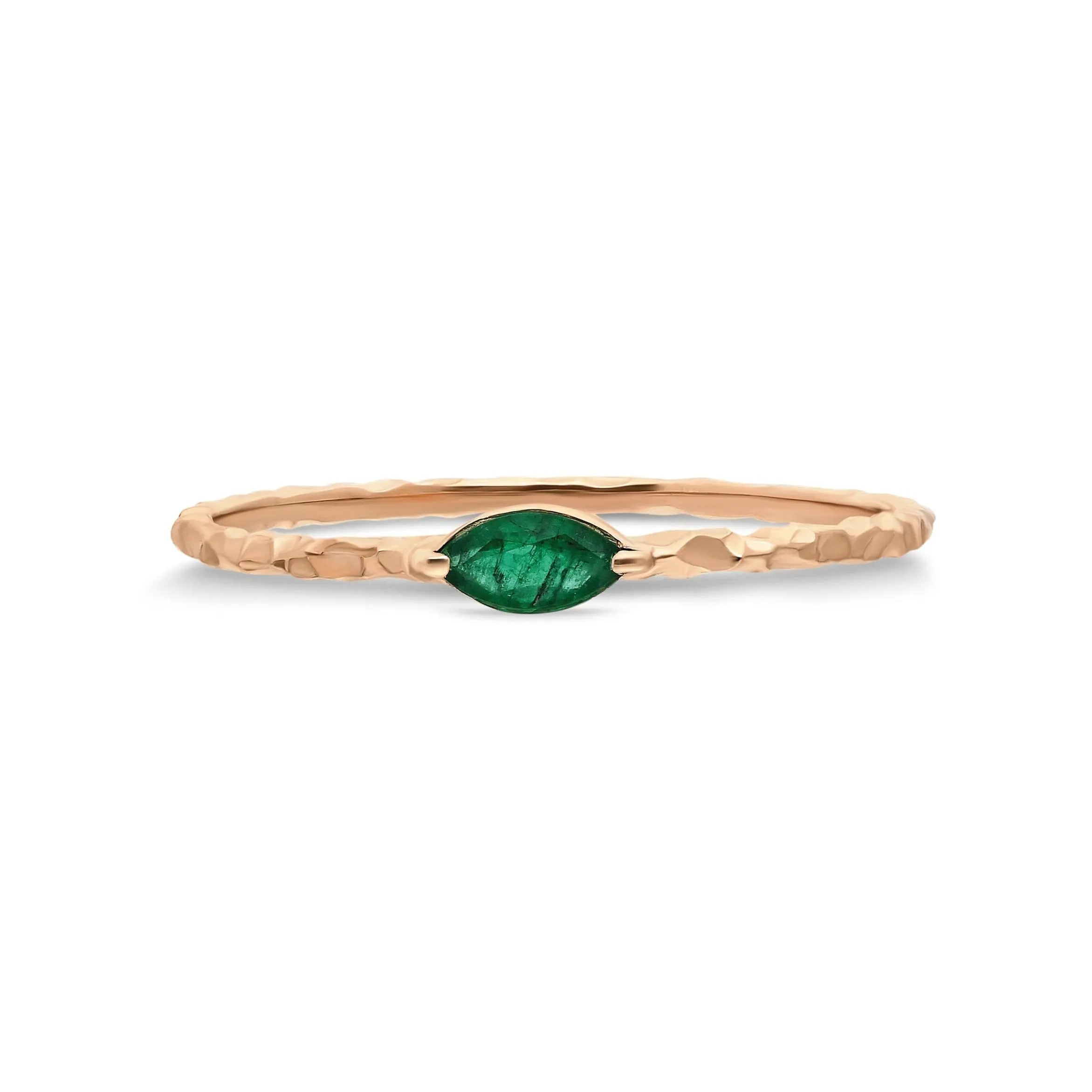 Dainty Emerald Ring , Emerald Ring , Gold Ring , Solid Gold Ring , Hammered Gold Ring , Stackable Gold Ring , Matte Gold Ring