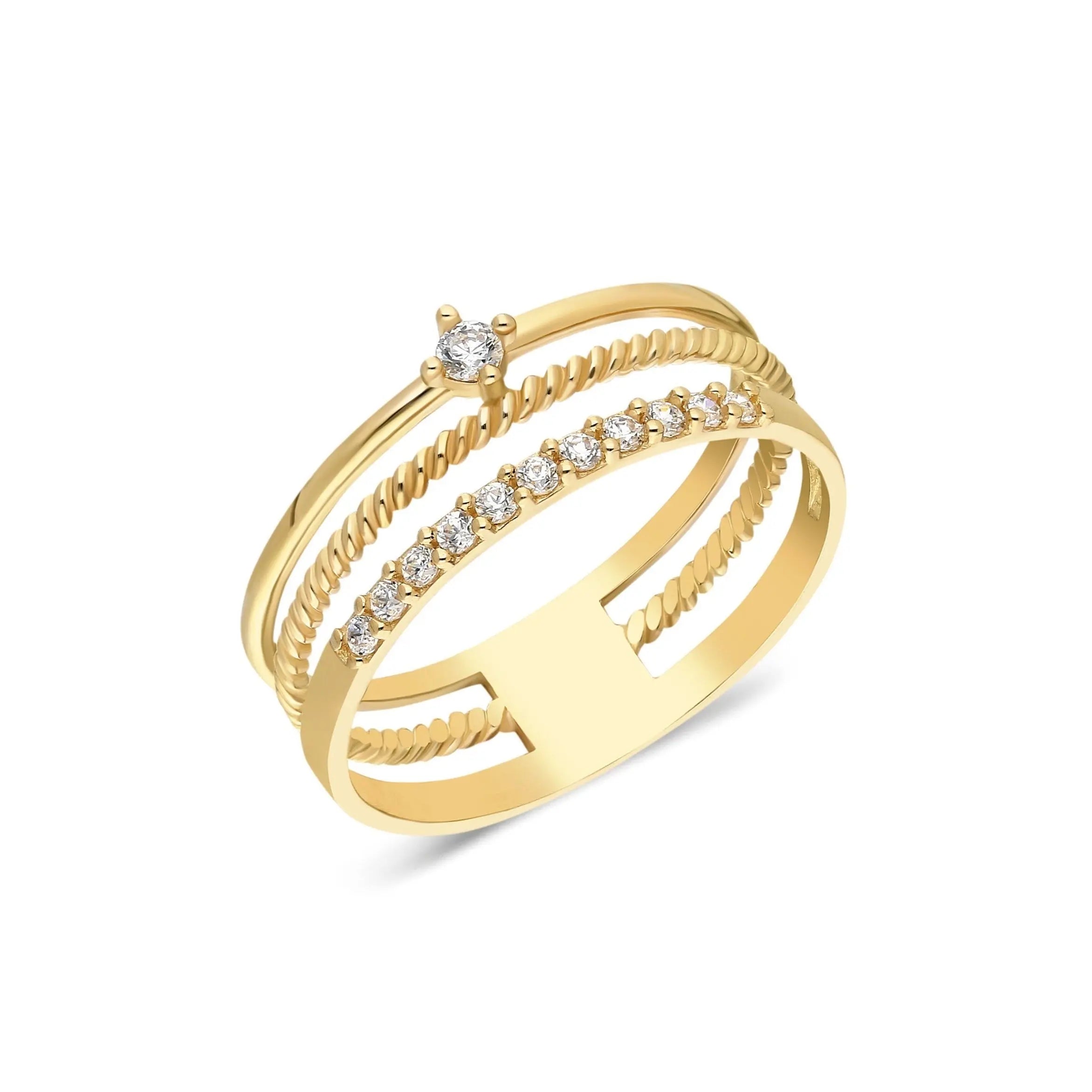 Diamond Ring , Triple Diamond Ring , Solid Gold Ring , Triple Ring , Trio Ring , Gift For Her , Triplr Gold Ring