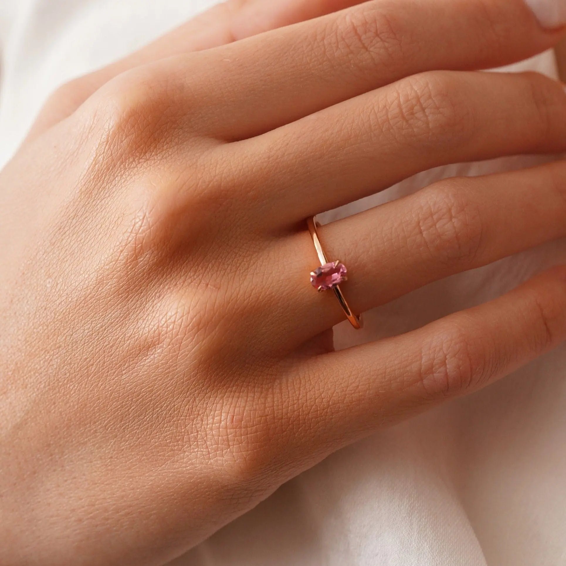 Oval Cut Pink Tourmaline Engagement Ring in 14 Karat Solid Gold Orizzo fine jewelry