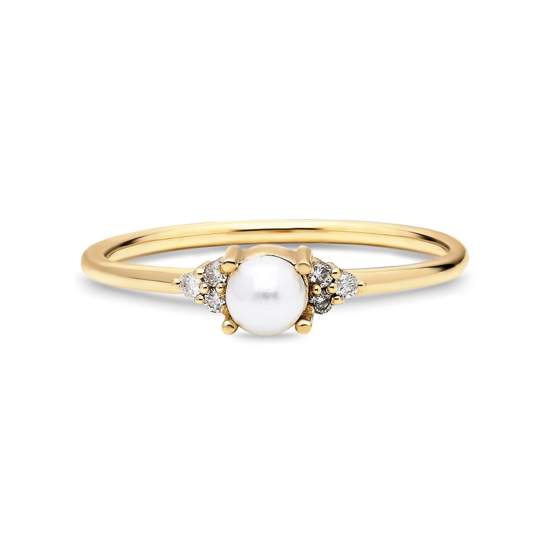Dainty Pearl Ring , Pearl Ring , Diamond Ring , Solid Gold Ring , Promise Ring , Engament Ring , Pearl Jewelry