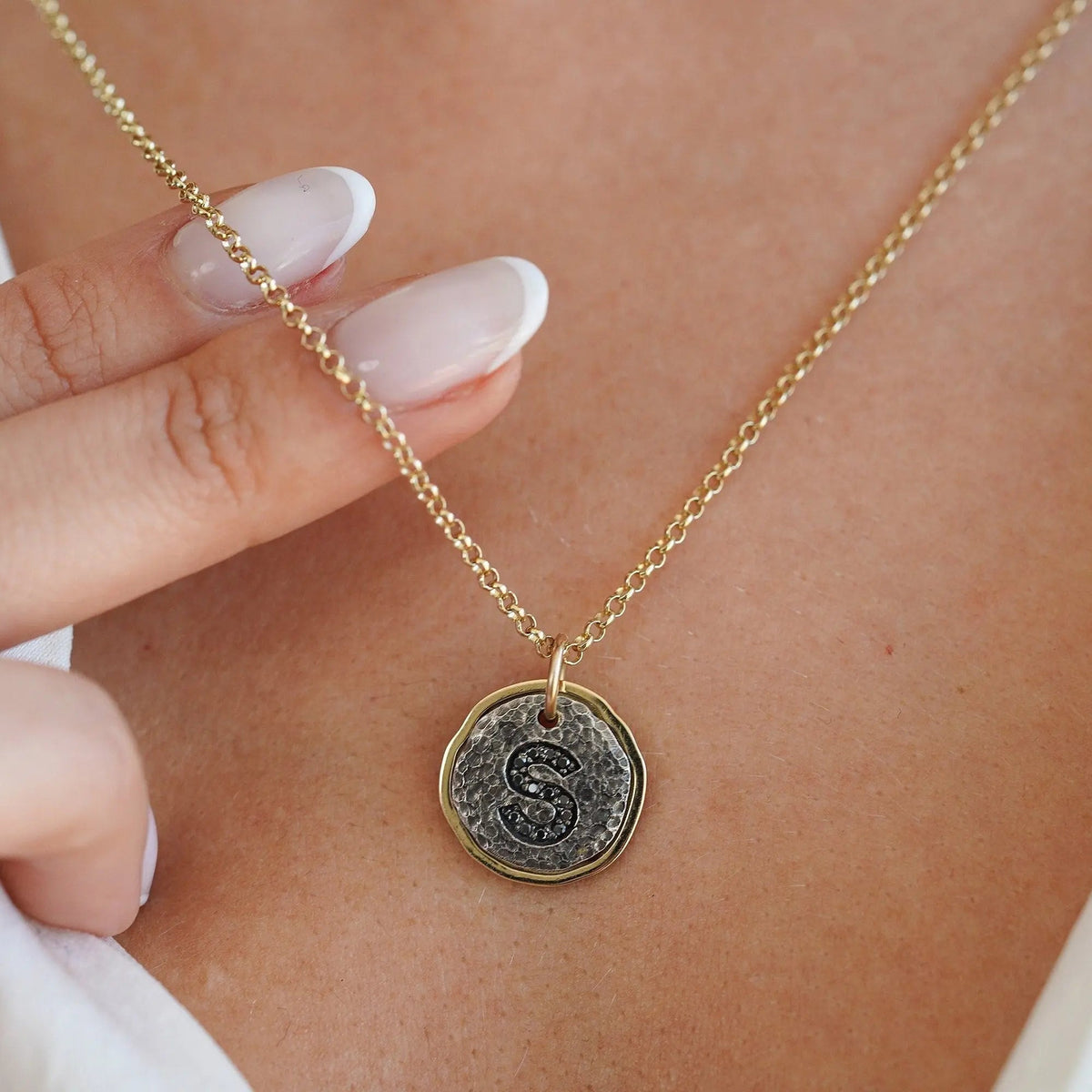 Gemstone Bezel Pendant, Diamond Letter S, Unisex Orizzo fine jewelry