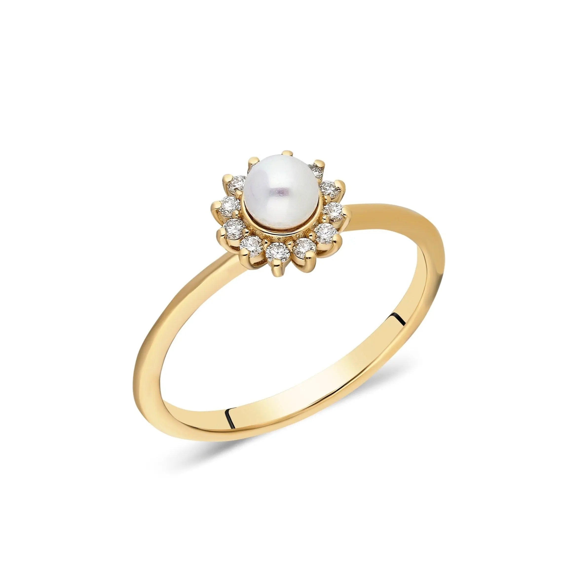 Pearl and Diamond Floral Engagement Ring in 14K Gold Orizzo fine jewelry