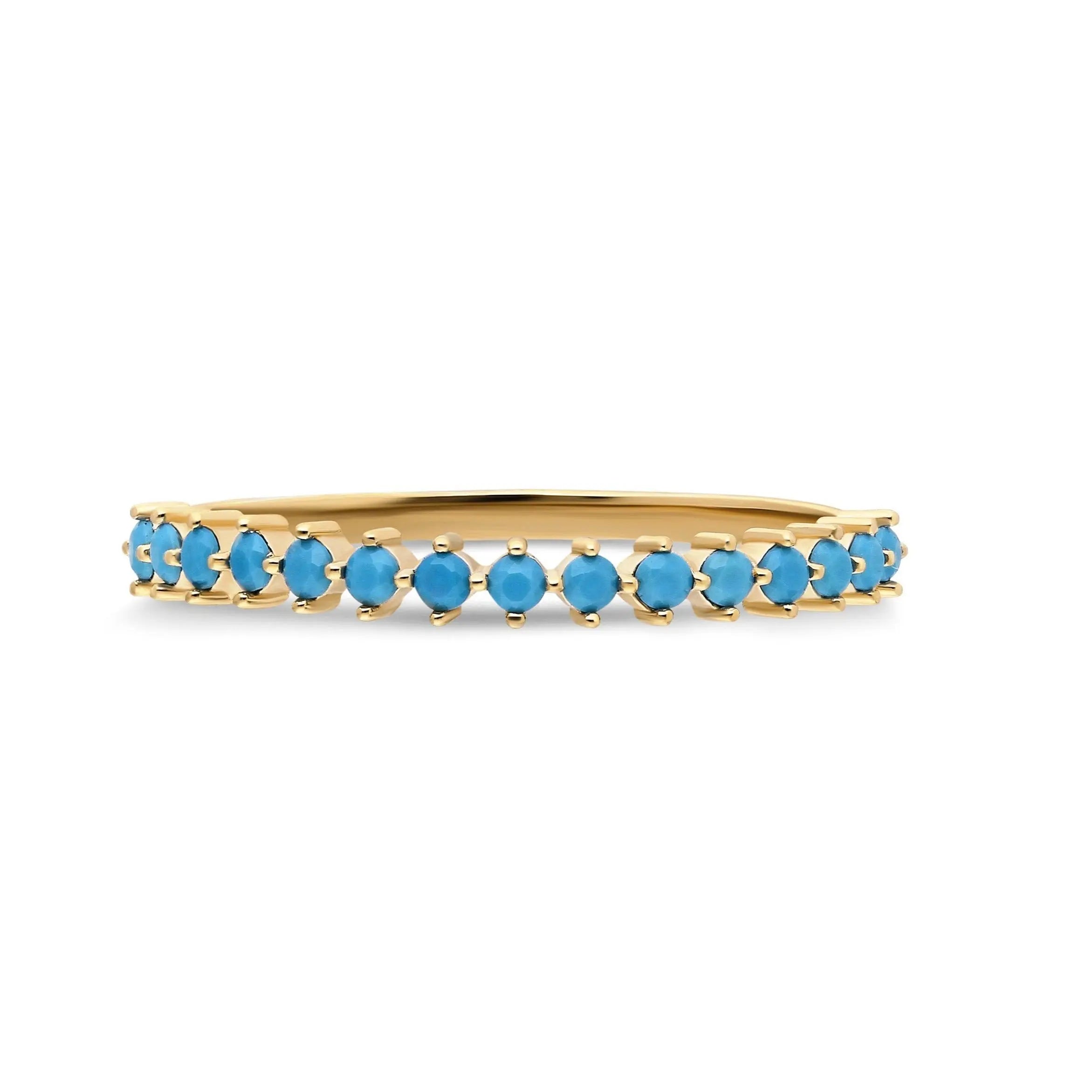 Turquoise Half Eternity Band , Turquise Gold Ring , Turquoise Eternity Ring , Solid Gold Ring , 14 karat Gold Ring ,