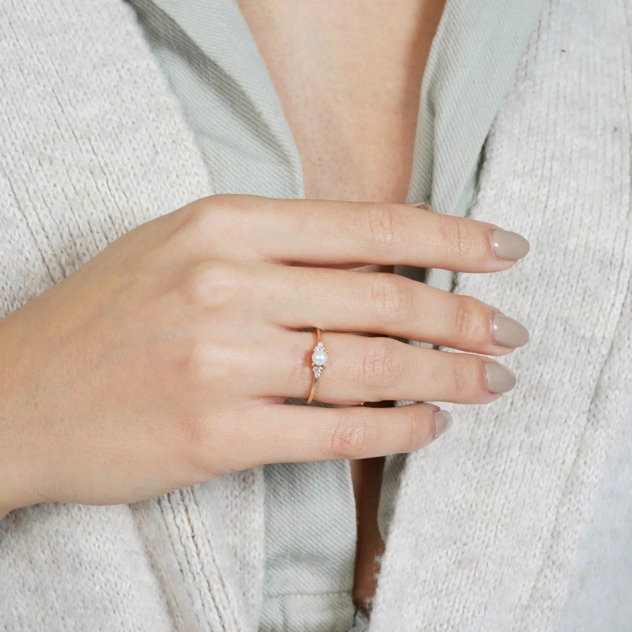 Dainty Pearl Ring , Pearl Ring , Diamond Ring , Solid Gold Ring , Promise Ring , Engament Ring , Pearl Jewelry