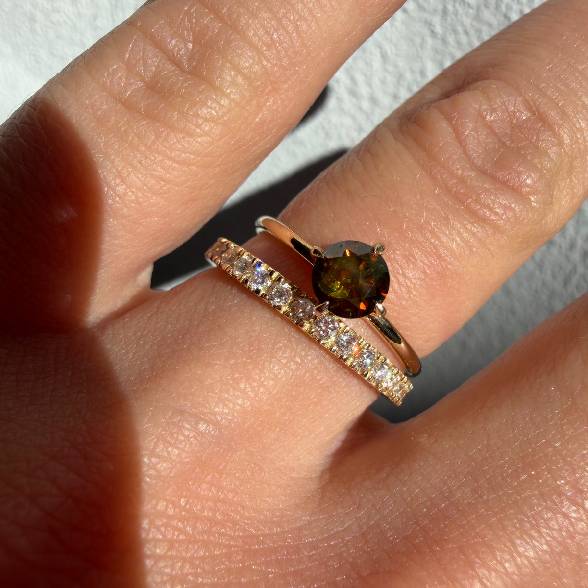 14 Karat Gold Solitär-Verlobungsring mit Cognacfarbenem Braunem Diamanten