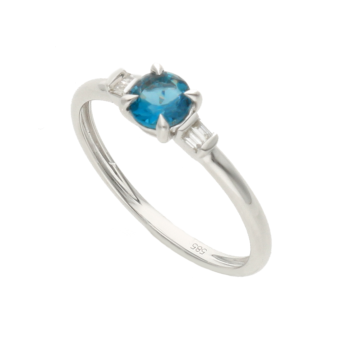 London Blue Topaz 14k Gold Ring with Baguette Diamond