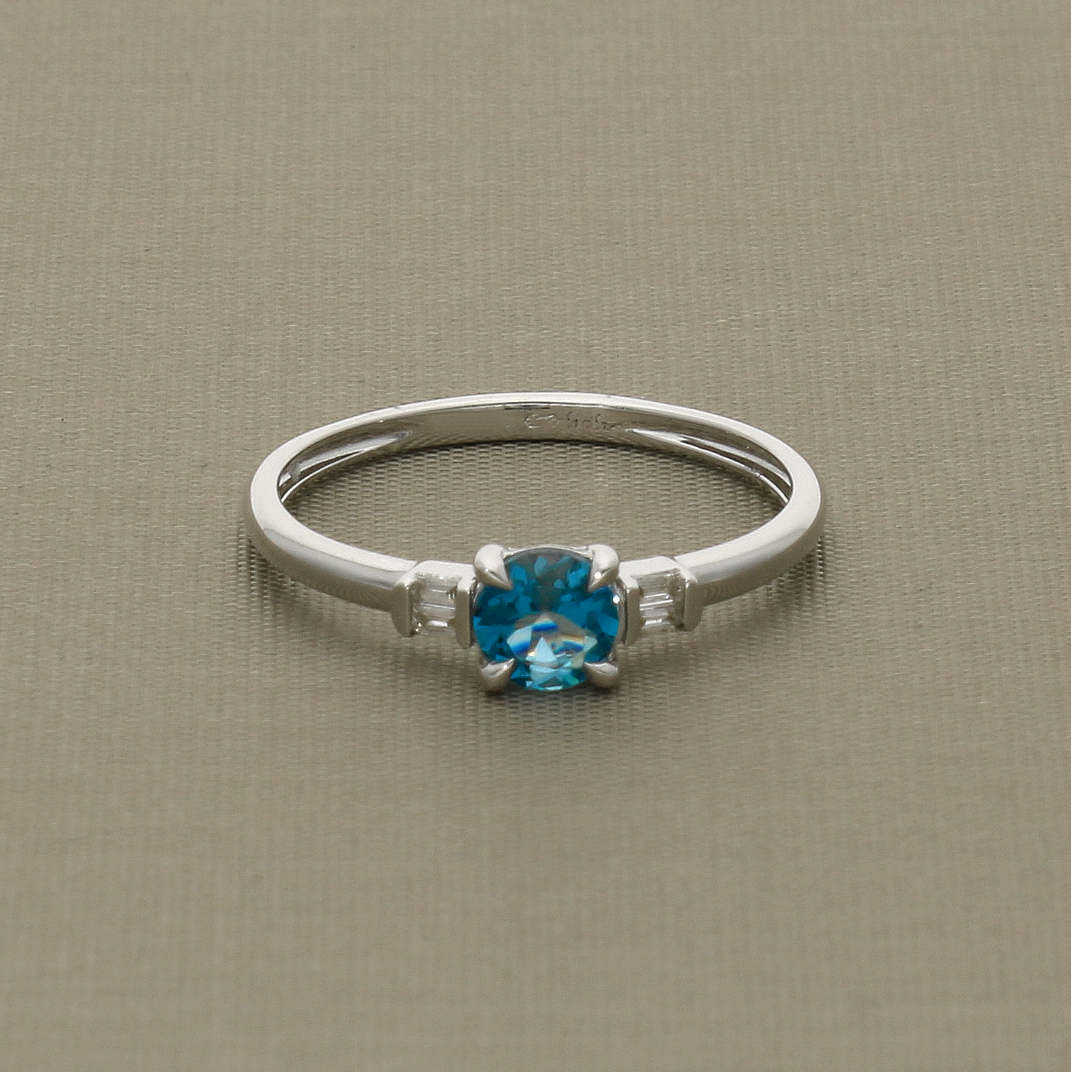 London Blue Topaz 14k Gold Ring with Baguette Diamond