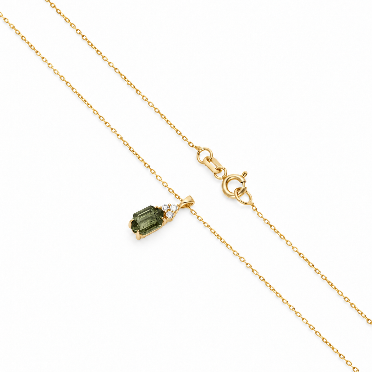 Hexagon Moldavite Necklace With Diamond