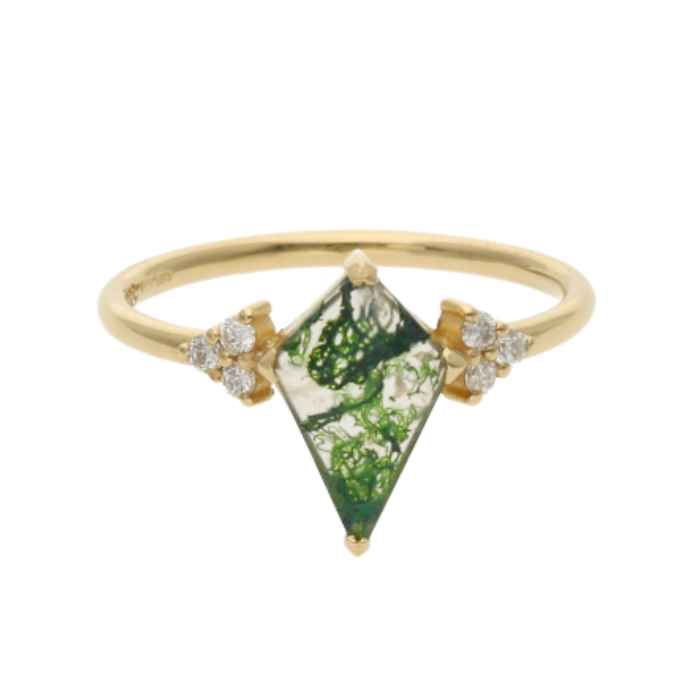 Drachenförmiger Moosachat Verlobungsring mit Diamant