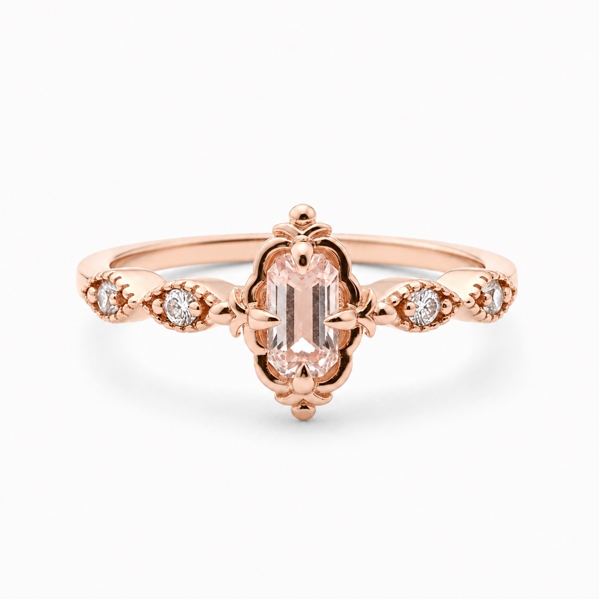 Art Deco Morganite Engagement Ring With Diamond