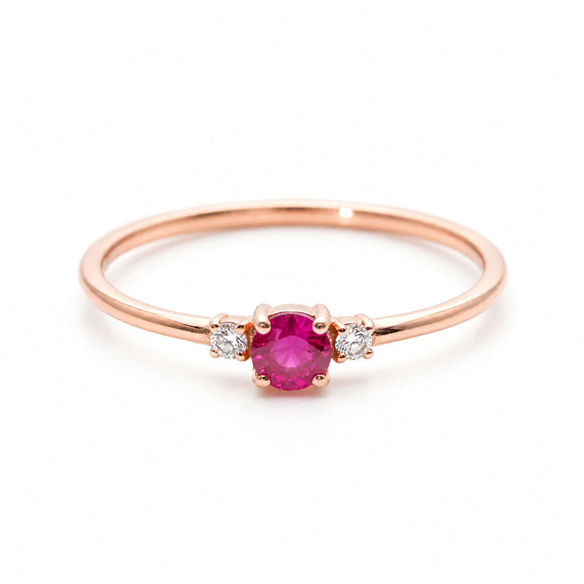 Dainty Gold Ruby Ring With Diamond - Trinity