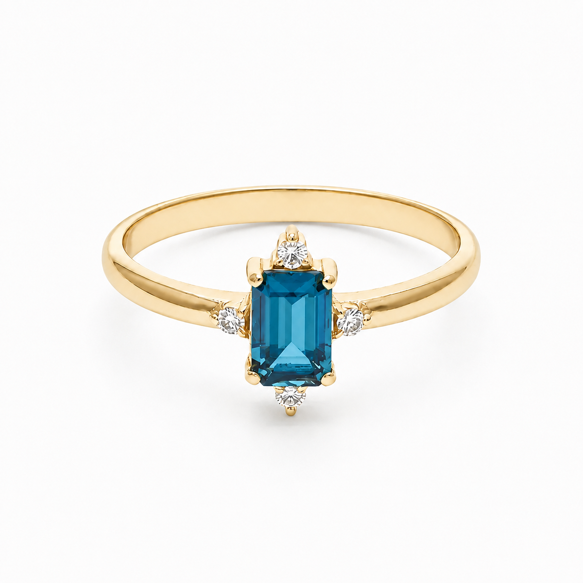 Art Deco Blue Topaz Engagement Ring With Diamond