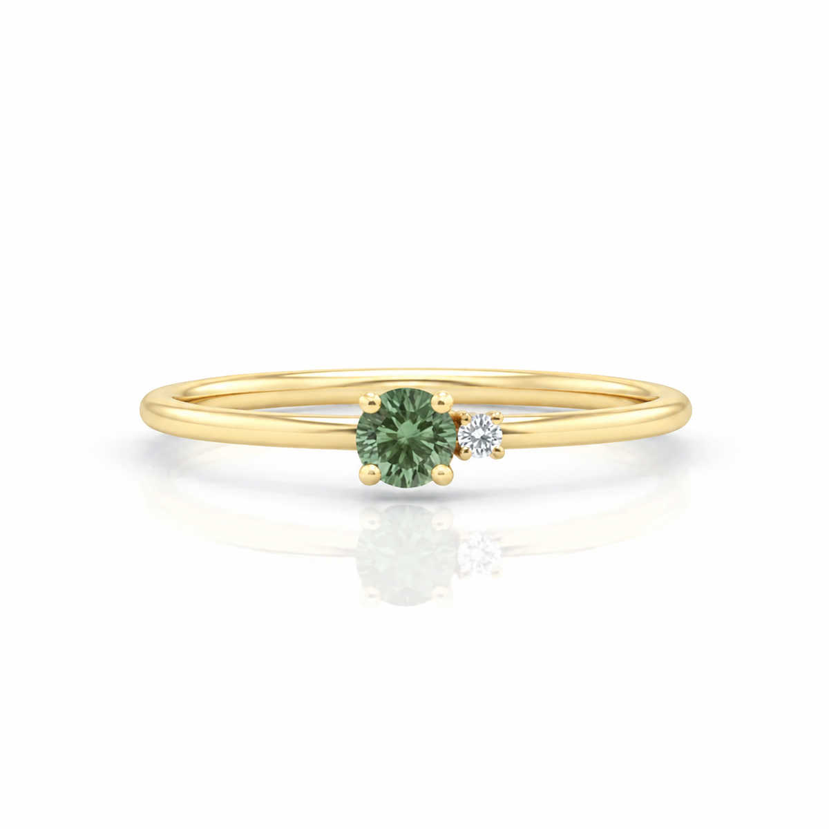 Green Sapphire Ring With Diamond - Double Stone Ring